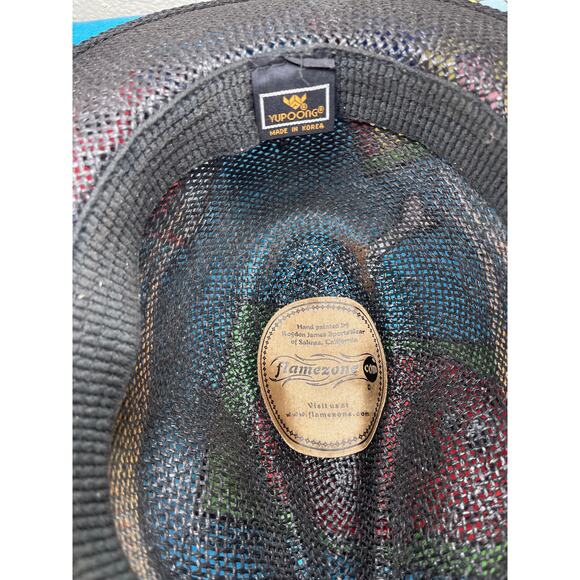 Vintage weave straw cowboy hat w/ hand painted flames by flamezone RARE - Picture 5 of 6